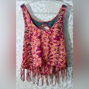 VTG Y2K Billabong Designers Closet Women’s S Boho Print Fringe Cropped Top